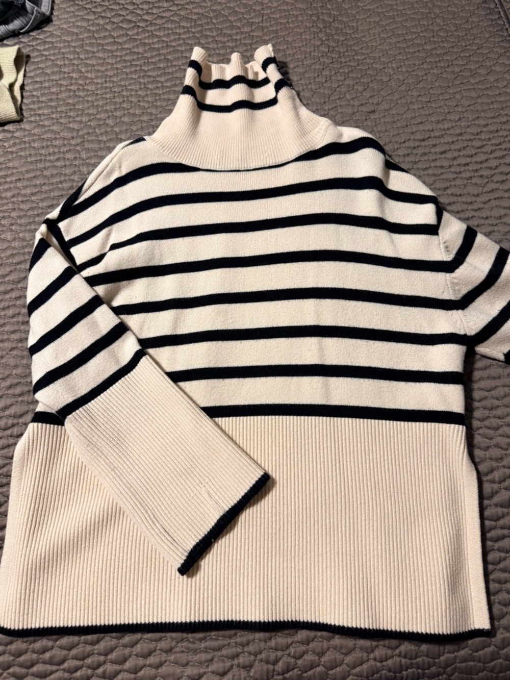 Striped Cream and Black Turtleneck Sweater